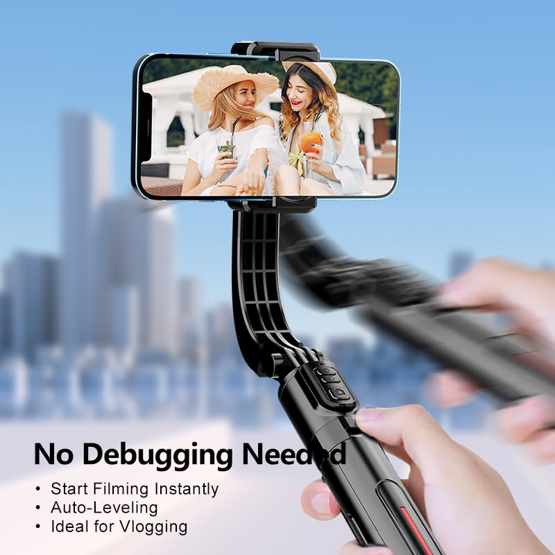 Phone Gimbal Stabilizer for Phone, Selfie Stick & Tripod with Remote Control | One-Touch Horizontal/Vertical Switch & 360 Rotation | Portable Design