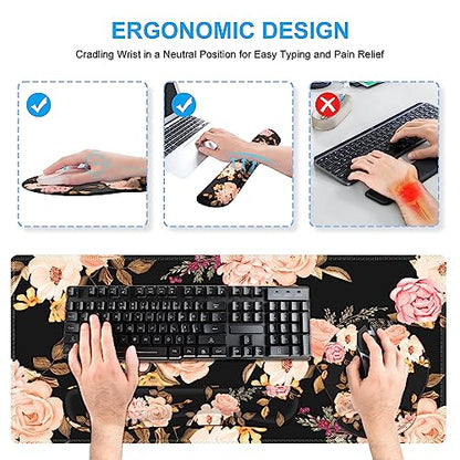 iCasso Desk Mat, Gaming Mouse Pad Wrist Support Set,4in1 XXL Large Mousepad + Keyboard Wrist Rest+Mouse Wrist Rest+Coaster Set with Ergonomic Design for Home Office Table Computer-Penoy - color: Penoy