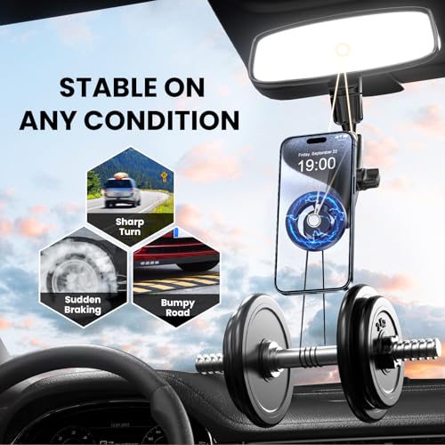 Magnetic Phone Holder for Car, Rear View Mirror Phone Holder, 360° Rotating Car Phone Mount, Compatible with iPhone 17/16/15/14/13/12 Series and All Phones with Magsafe Case or Metal Ring - style: magnetic