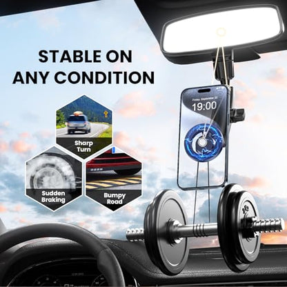Magnetic Phone Holder for Car, Rear View Mirror Phone Holder, 360° Rotating Car Phone Mount, Compatible with iPhone 17/16/15/14/13/12 Series and All Phones with Magsafe Case or Metal Ring - style: magnetic