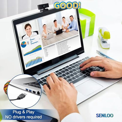 1080P Webcam HD for PC - Web Camera for Desktop Computer with Hi-fi Microphones, Privacy Cover - Computer Camera Wide Angle, Plug &Play, USB Web cam for Zoom, Skype, Teams, Streaming, Video Calling