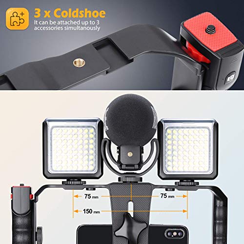Zeadio Smartphone Video Rig, Phone Stabilizer Grip with a Detachable Side Handle, Universal Video Recording Cage, Compatible with All Smartphones for Vlogging Filmmaking Live Streaming - style: Basic Version