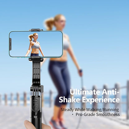Phone Gimbal Stabilizer for Phone, Selfie Stick & Tripod with Remote Control | One-Touch Horizontal/Vertical Switch & 360 Rotation | Portable Design