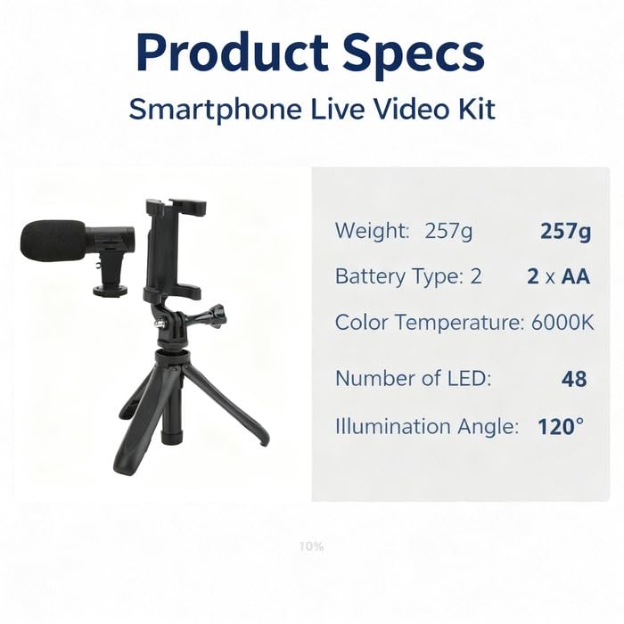 Smartphone Vlogging Kit Live Broadcast Phone Video Microphone Kit with Fill Light Tripod and Phone Holder - 5 - in - 1 LED Fill Light, Desktop Stand Can Be Handheld, Ideal for Li