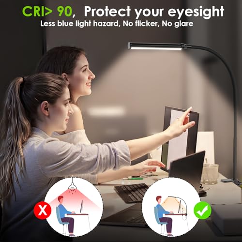 ShineTech LED Desk Lamp with Clamp, Clip On Desk Lamp for Home Office, 4000K Natural White & 11 Brightness Level, Flexible Gooseneck Architect Desk Light, Eye Caring Reading Lamp with USB Adapter - color: 4000K- Cool White