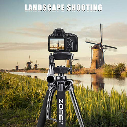 61’’ Camera Tripod,Cell Phone Tripod Stand with Travel Bag and Phone Holder, Professional Travel DSLR Tripods Compatible with Cameras, Cell Phones, Projectors, Webcams, Spotting Scopes - color: Black, size: 61"