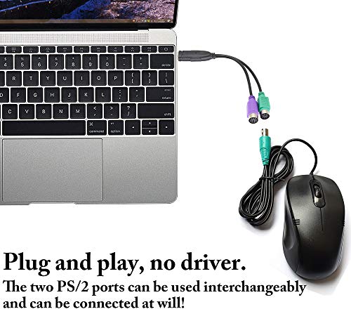 USB to PS2 Adapter, Keyboard Mouse Converter, MD6 Female Splitter, 19CM, Black, Supports Win98/ME/2000/XP/7/8/8.1 - color: Black
