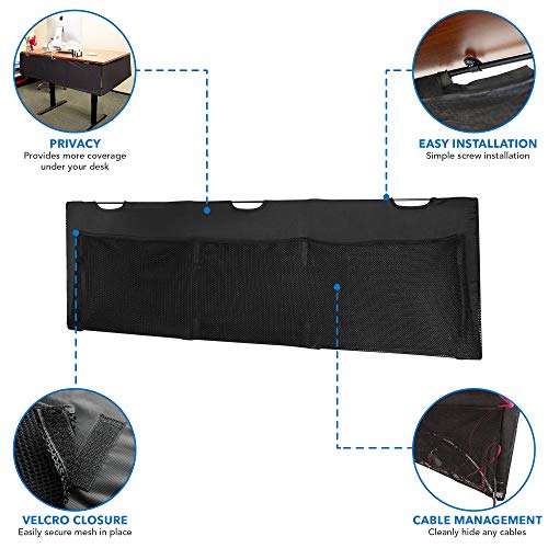 Mount-It! Under Desk Modesty Panel for Office Desks and Sit Stand Workstations [60 Inches Wide] Mesh Organizer Pockets for Cables and Wires (Black) - size: 60 inches