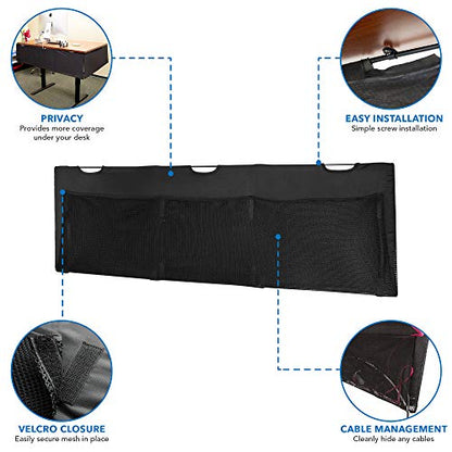 Mount-It! Under Desk Modesty Panel for Office Desks and Sit Stand Workstations [60 Inches Wide] Mesh Organizer Pockets for Cables and Wires (Black) - size: 60 inches