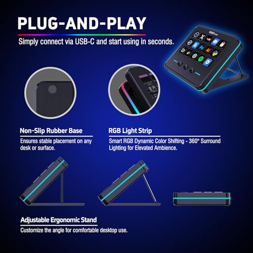 VSDINSIDE Macro Keypad, Stream Controller Deck Gaming Streaming Shortcut Keyboard, 18 Programmable Keys Customizable Visual AI Pad USB Soundboard for OBS, YouTube, Desk Office Setup, Laptop, PC, Mac - size: ST