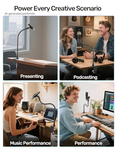 19-Inch Gooseneck Mic Stand for Desk - Clamp On Desktop Microphone Arm with Heavy-Duty Table Clip, 5/8" to 3/8" & 1/4" Adapters Included, Ideal for Podcast, Pulpit & Podium Mic Holder, Black - size: Heavy-Duty Clamp