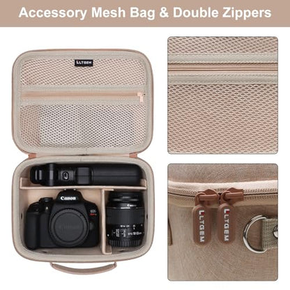 Camera Case Bag Compatible with Canon EOS Rebel T7/R50/R6 Mark II/R100/R50 V/T6/R8/R10/R5 Mark II/RP/R7/5D Mark IV/SL3/R5/T100 DSLR SLR Camera, Len and Tripod with 4 Dividers and Shoulder Strap, Beige - color: Beige, size: Small