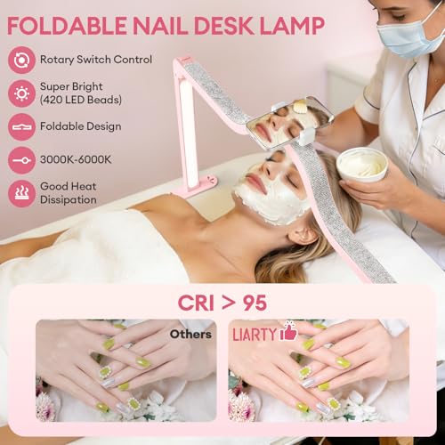 Arch Half Moon Light - Nail Lamp for Desk Foldable Nail Tech Light | Professional 34 inch 420 LED Beads Adjustable Brightness 3 Color Temperature for Manicure Crafting (Pink) - color: Pink