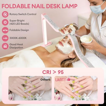 Arch Half Moon Light - Nail Lamp for Desk Foldable Nail Tech Light | Professional 34 inch 420 LED Beads Adjustable Brightness 3 Color Temperature for Manicure Crafting (Pink) - color: Pink