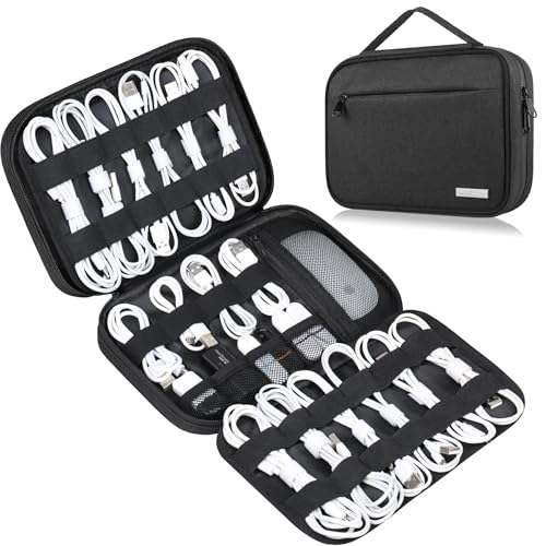 Lacdo Cord Organizer Travel, Cable Organizer Bag Case, Portable Electronics Organizer Travel Case, 6 Layer Large Capacity Charging Cords Storage organizer for Cables, SD Card, Travel Essentials, Black - color: Black