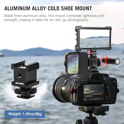 Triple Cold Shoe Mount Cold Shoe Adapter, Aluminum Camera Hot Shoe Extension Bracket with 3 Port Cold Shoe Mounts for Camera Cage Flash LED Light Monitor Microphone (62028)