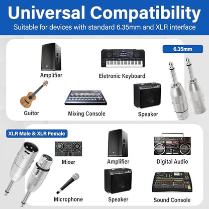 1/4" TS Male to XLR Adapter 2 Pack, 6.35mm 1/4" TS Male to XLR Male Adapter and 6.35mm 1/4" TS Male to XLR Female Adapter, 1/4 Inch TS Male to XLR Connector - color: TS 6.35mm Male to (XLR Male & XLR Female), size: 2 Pack