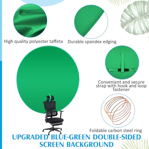 Briwooody Collapsible Blue Green Screen Backdrop (56") Double Sided Webcam Portable Background for Green Screen Chair with Storage Bag 2 in 1 Pop up Backdrop for Live Streaming Video Meeting