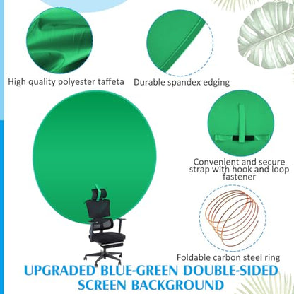 Briwooody Collapsible Blue Green Screen Backdrop (56") Double Sided Webcam Portable Background for Green Screen Chair with Storage Bag 2 in 1 Pop up Backdrop for Live Streaming Video Meeting