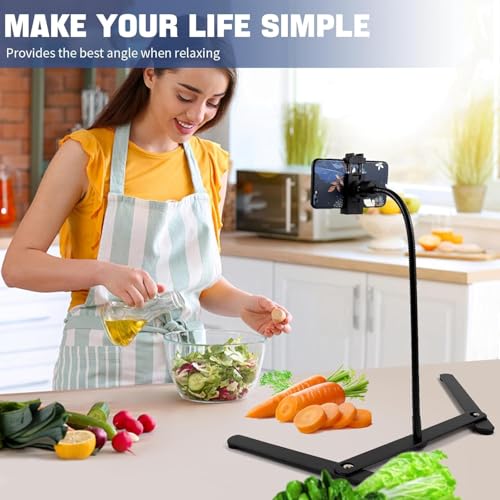 Gooseneck Phone Holder, Adjustable Overhead Phone Mount for Desk, Phone Stand for Recording Live Streaming, Mini Projector Stand Alternative, Overhead Tripod for Phone for Cooking Drawing Teaching