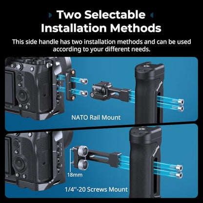 SmallRig Lightweight Mini Side Handle Kit with 1/4"-20 Screws & NATO Clamp & NATO Rail, Load Capacity Up to 10kg / 22lbs, Ergonomic Camera Handle for Left or Right Hand, Up and Down Adjustable - style: NATO + 1/4''-20 Screws