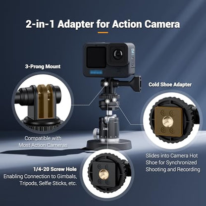 JJC 2-in-1 Tripod Mount & Hot Shoe Camera Mount Adapter for GoPro Go Pro Hero 13 12 11 10 9 8, DJI Osmo Action 5 4 3 & More Action Camera on 1/4"-20 Tripod or Canon Nikon Sony Fujifilm DSLR Camera - size: Tripod Mount & Shoe Mount (1-Pack)