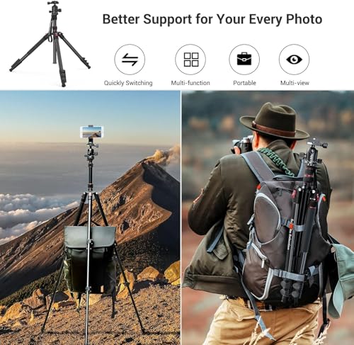 SmallRig CT-20 Camera Tripod, 78.7" Foldable Aluminum Tripod & Monopod, 360°Ball Head Detachable, Payload 33lb (200cm/78.7") - style: 78.7"