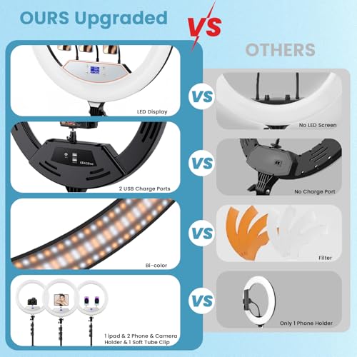 22" Large Ring Light with Stand,Foldable LED Big Ring Light Tripod for iPhone Phone Ipad, 75" Tall Tripod Touch Screen,Wireless Remote for Live Stream,YouTube,TikTok Video Shooting - color: Black