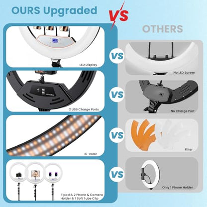 22" Large Ring Light with Stand,Foldable LED Big Ring Light Tripod for iPhone Phone Ipad, 75" Tall Tripod Touch Screen,Wireless Remote for Live Stream,YouTube,TikTok Video Shooting - color: Black
