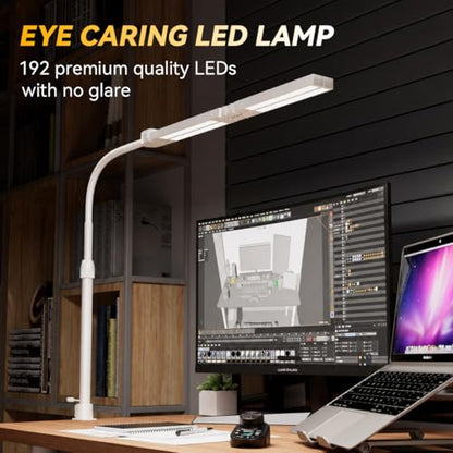 Adjustable LED Desk Lamp with Clamp, 4-Head Eye-Caring CRI95+ Desk Light, Stepless Dimming & Color Temp Remote Control, Flexible Neck, 5-Mode for Reading, Computer, Crafting, 90" Wide Desk Coverage - color: White