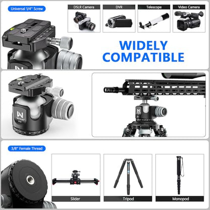 Low Profile Ball Head 55mm Tripod Ball Head Panoramic Tripod Head, CNC All Metal Tripod Camera Head for Tripods, WEYLLAN CH55 with Mlok Rail Arca Swiss Quick Release Plate, Max Load 88lbs/40kg - size: 55mm