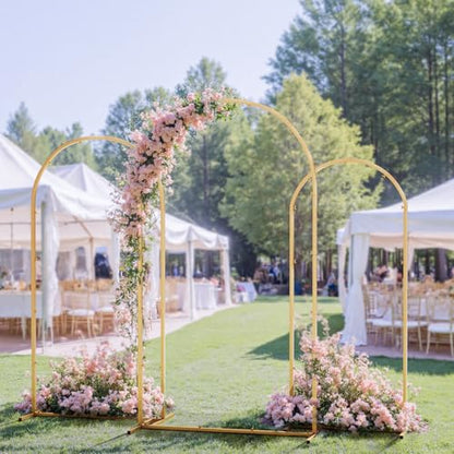 Set of 3 Metal Arch Backdrop Stand with Cover Set, (7.2FT, 6.6FT, 6FT Wedding Arch and Cover Set), Backdrop Arch for Party, Baby Shower, Birthday, and Graduation Ceremony - color: Yellow, size: 7.2ft+6.6ft+6ft