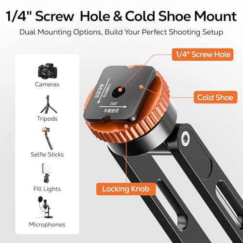 MoKo MagSafe Tripod Mount, All Metal 360° Adjustable Phone Mount for Tripod & Camera with 1/4" Screw & Cold Shoe, Compatible with iPhone 12-17 Series, for Camera Monitoring, Stabilizers, Sony/Canon