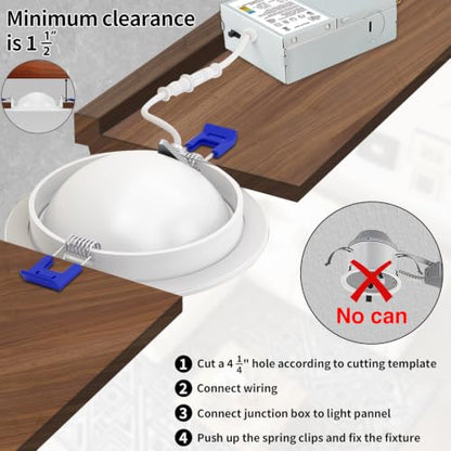zouzai 4 Inch Gimbal LED Recessed Lights, White-Version 1.0, 6 Pack, with Junction Box, 360°+ 90° Adjustable, 5CCT 2700K-5000K, Dimmable, Canless Eyeball Downlight, CRI90+, 980LM 10W 120V, ETL - color: White-4 inch-Version 1.0, size: 6 Pack