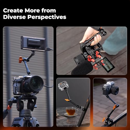 K&F CONCEPT 9.8" Magic Arm Clamp Kit with 1/4" & 3/8" Thread Screw 360° Ball Heads Articulating Magic Arm Camera Mount for Monitor, Flash, LED Light, Microphone, Camera Cage, Action Camera - style: 9.8" with Clamp