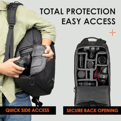 TARION Camera Backpack Slim Photography - 12.5L Compact DSLR Bag with Side Access 14in Laptop Compartment Waterproof Rain Cover - Black TRL - color: 12.5l Backpack Black, size: Large