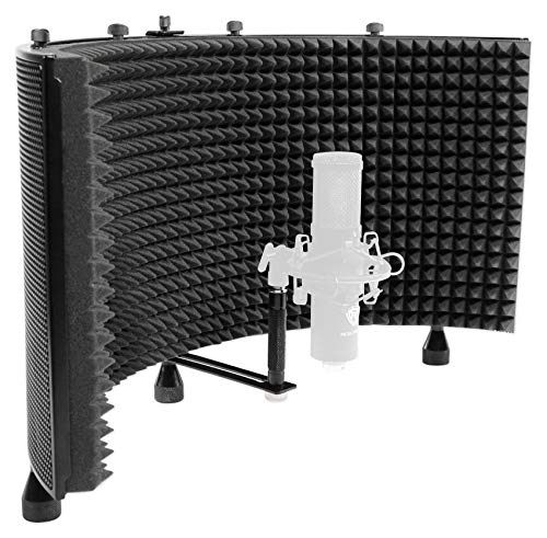 Rockville ROCKSHIELD 3 Large Studio Mic Isolation Shield, Sound Dampening | Acoustic Foam, 5-Panel, Stand Mountable, Desktop Use, Steel Frame, Foldable, Vented Back Plate, 5/8 Adapter, Tripod Base