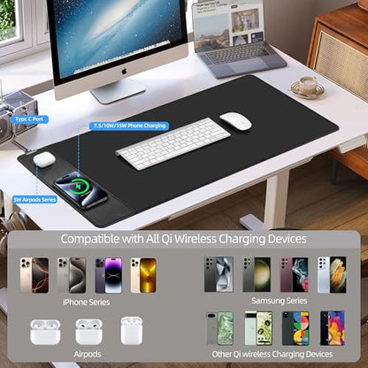 Mouse Pad with Wireless Charging, Gaming Mouse Pad with Ultra-Smooth Surface, Large XXL Desk Mat, Non-Slip Mouse Mat, Waterproof Computer Keyboard Pad for Gaming, Desk, Office, PC, 900x400x4MM, Black - color: Black - 35.4"x15.7"