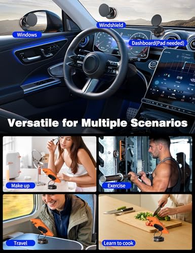 ACAGET 360° Adjustable Vacuum Suction Magnetic Phone Holder for MagSafe Car Mount, Suction Cup Makeup Mirror Tripod Phone Bracket Mount for Vlog Video Recording, Zinc Alloy Vacuum Magnetic Car Holder