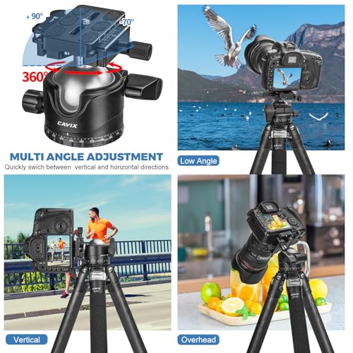 CAVIX Lever Tripod Ball Head, Low Gravity Metal Ball Head Camera Tripod Head 44lbs/20kg Load, Panoramic Ball Head, with 1/4" Arca Swiss Quick Release Plate for Tripod, Monopod, DSLR, Camera(H-46F). - size: Ball Dia. 46mm