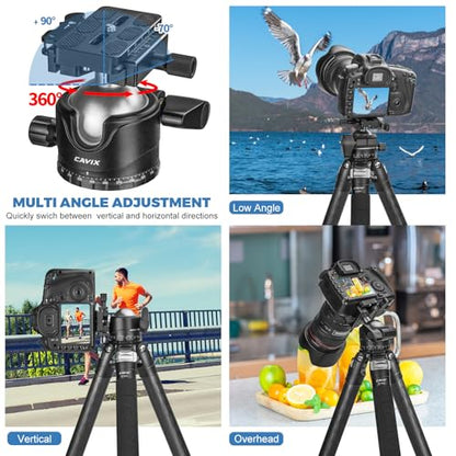 CAVIX Lever Tripod Ball Head, Low Gravity Metal Ball Head Camera Tripod Head 44lbs/20kg Load, Panoramic Ball Head, with 1/4" Arca Swiss Quick Release Plate for Tripod, Monopod, DSLR, Camera(H-46F). - size: Ball Dia. 46mm