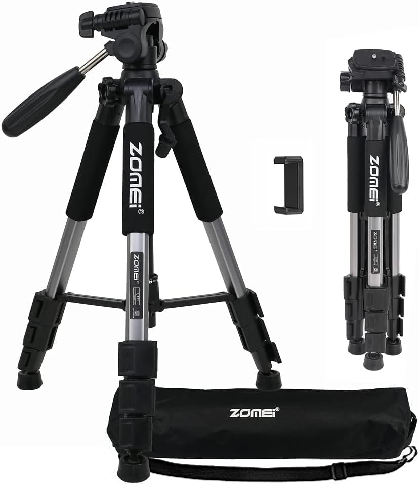Camera Tripod, ZOMEI Q111 55-inch Smartphone Tripod Flexible Aluminum Travel Tripod with 3-Way Pan Head and Phone Holder, for Photography YouTube Smartphones Cameras and LED Ring Light (Silver) - color: Silver, size: 55"