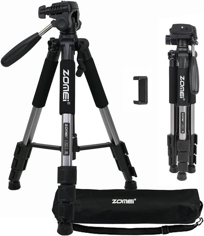 Camera Tripod, ZOMEI Q111 55-inch Smartphone Tripod Flexible Aluminum Travel Tripod with 3-Way Pan Head and Phone Holder, for Photography YouTube Smartphones Cameras and LED Ring Light (Silver) - color: Silver, size: 55"