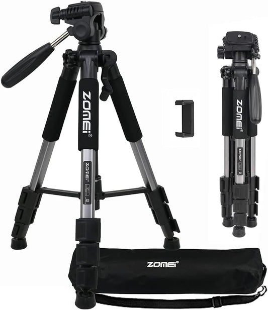 Camera Tripod, ZOMEI Q111 55-inch Smartphone Tripod Flexible Aluminum Travel Tripod with 3-Way Pan Head and Phone Holder, for Photography YouTube Smartphones Cameras and LED Ring Light (Silver) - color: Silver, size: 55"