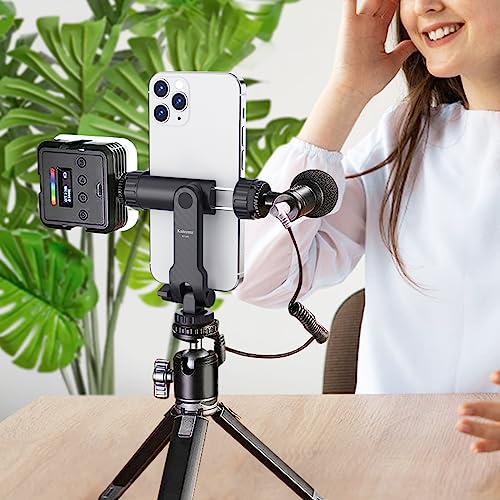 Kaitezenz Cell Phone Tripod Mount, Universal Tripod Phone Mount with 2 Cold Shoes, 360° Rotates 180° Tilts Camera Hot Shoe Phone Mount Smartphone Tripod Holder Adapter for iPhone Samsung All Phone