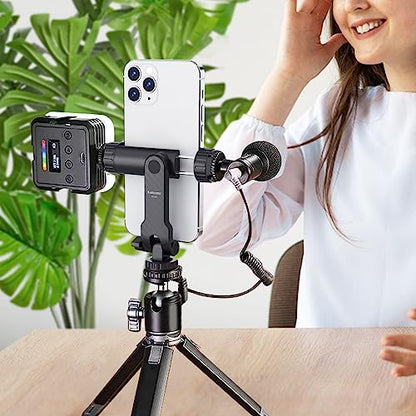 Kaitezenz Cell Phone Tripod Mount, Universal Tripod Phone Mount with 2 Cold Shoes, 360° Rotates 180° Tilts Camera Hot Shoe Phone Mount Smartphone Tripod Holder Adapter for iPhone Samsung All Phone