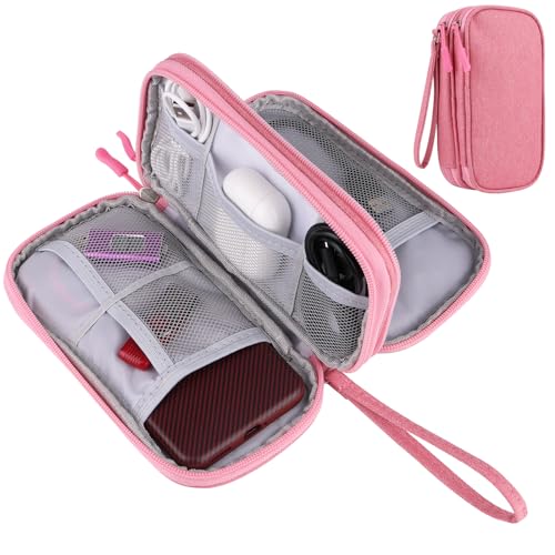 JIAKAI Travel Cable Organizer,Electronics Accessories Organizer Bag,for Charger, Phone, memory card,Travel Gadget Bag-Pink - color: Double Layer - Pink