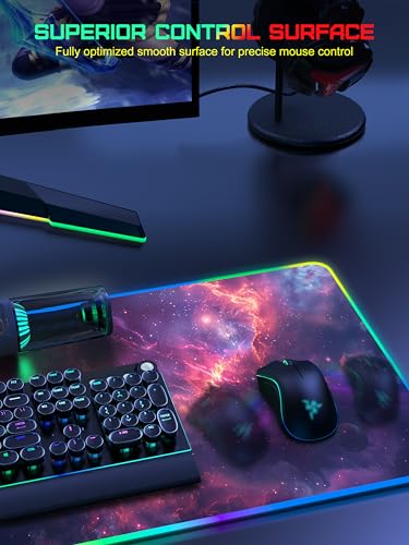 TopMade Wireless Charging Mouse Pad, RGB Gaming Mousepad, 35.4" x 15.8" Extra Large Waterproof Keyboard Desk Pad, Computer Desk Mat, Red Nebula (Includes 20W PD Power Adapter & 6.56ft Woven Cable) - color: RGB-Red Nebula-35.4"x15.8"-with Adapter