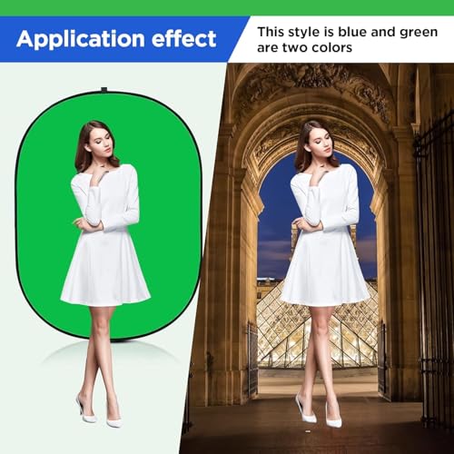 3.3x5ft/1x1.5m Chromakey Backdrop, 2-in-1 Green Screen and Blue Screen, Collapsible Pop Up Reversible Background for Photography Studio, Live Streaming, Video Shooting, YouTube (Green/Blue) - color: Green/Blue, size: 3.3x5ft