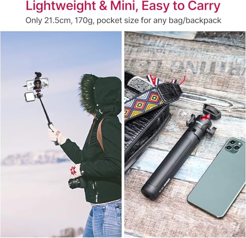 ULANZI MT-16 2-in-1 Mini Tripod Selfie Stick for iPhone Camera Mount, 360° Ball Head & Cold Shoe, Lightweight Tripod Stand for iPhone 17-12 Series/DJI Osmo/Insta360, Action Cam, Vlogging, Travel, DSLR